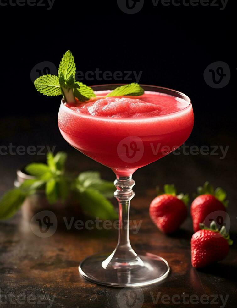 photo de certains fraise daiquiri boisson élégamment plaqué sur une tableau. génératif ai