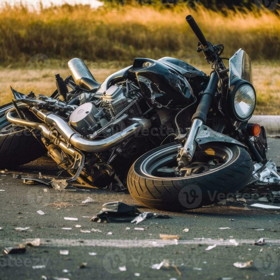 une moto accident avec propriété dommage. génératif ai photo