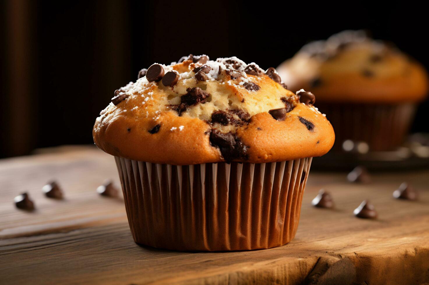 fraîchement cuit Chocolat puce muffin ai génératif photo
