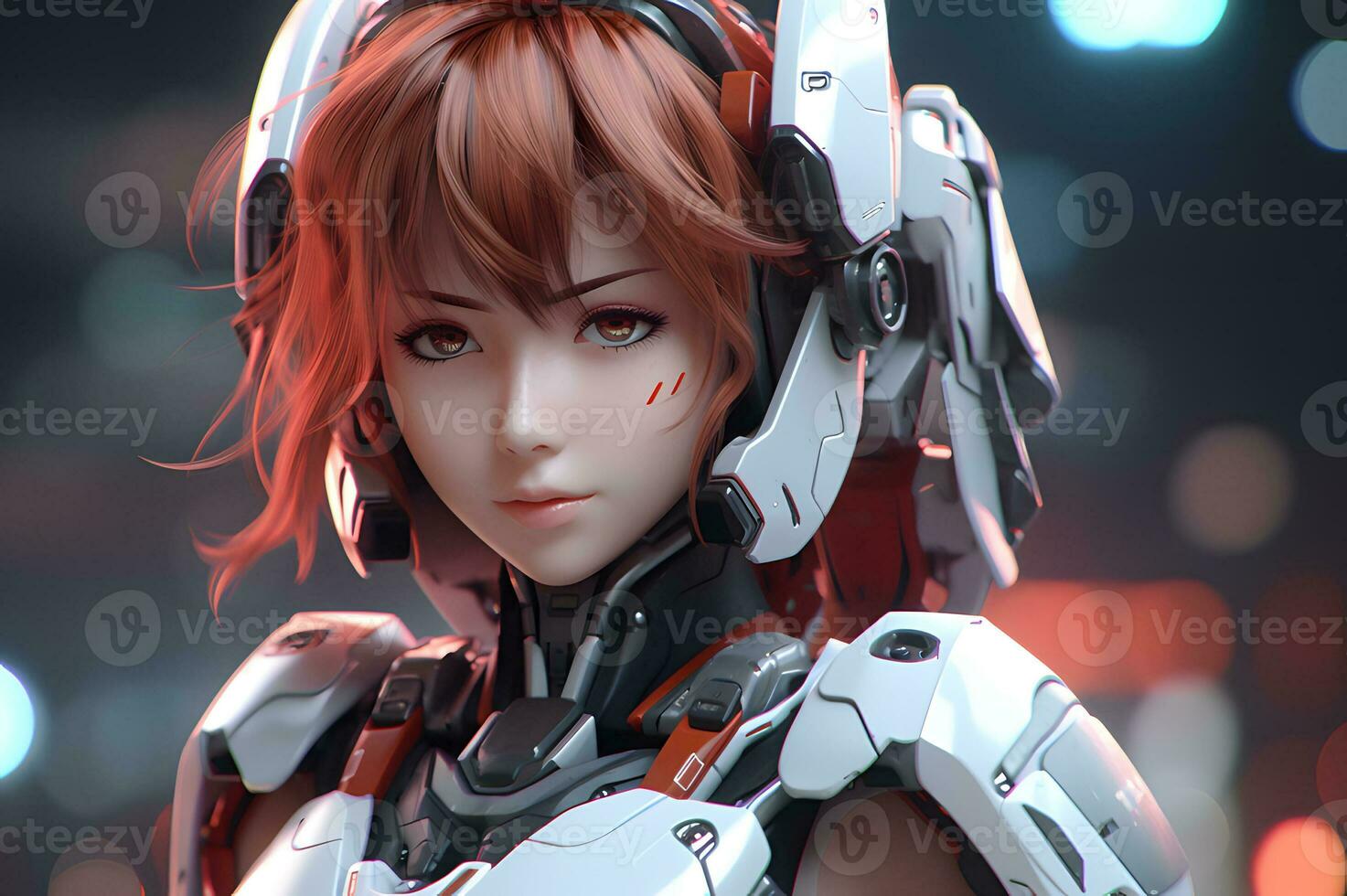 3d rendre de Mecha robot anime fille ai génératif photo