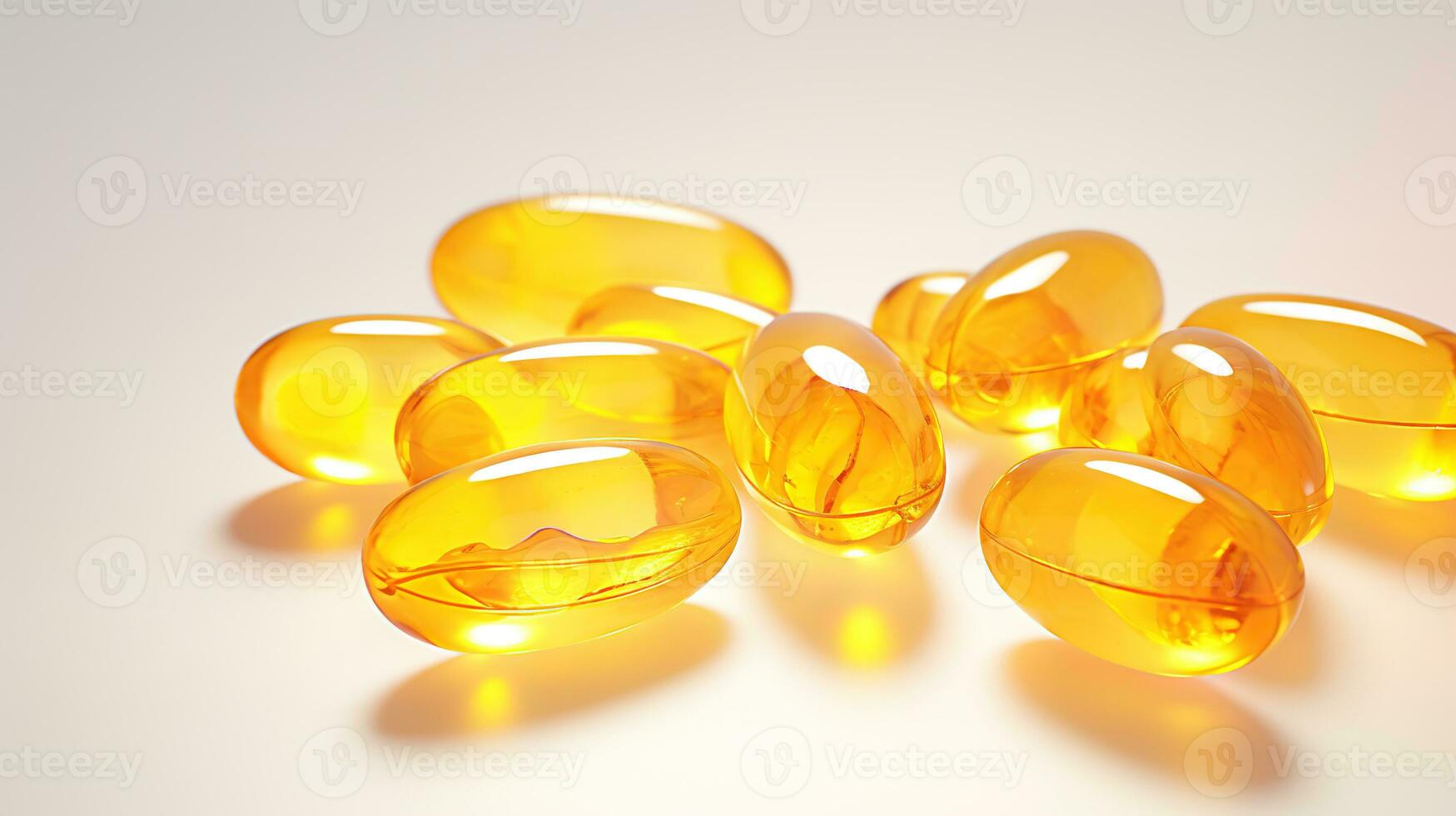 transparent Jaune vitamines sur une lumière Contexte. vitamine d, oméga 3, oméga 6, nourriture supplément pétrole rempli poisson huile, vitamine un, vitamine e, La graine de lin huile. photo