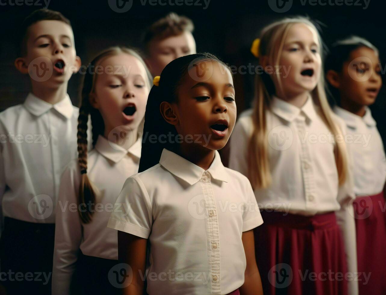école chorale groupe les enfants. produire ai photo