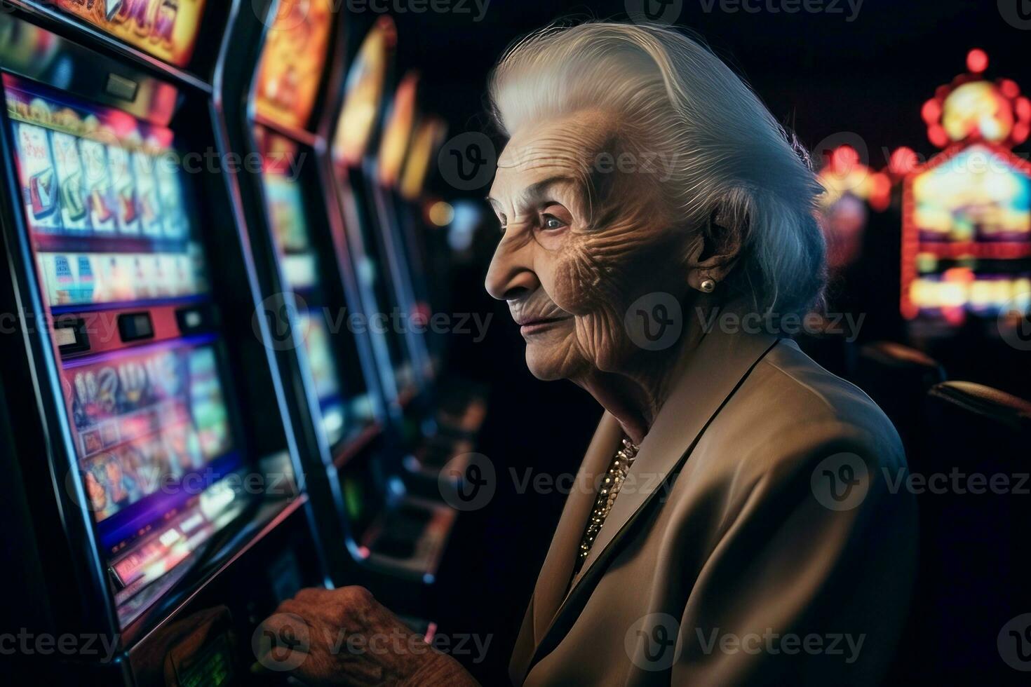 personnes âgées femme casino joueur. produire ai photo