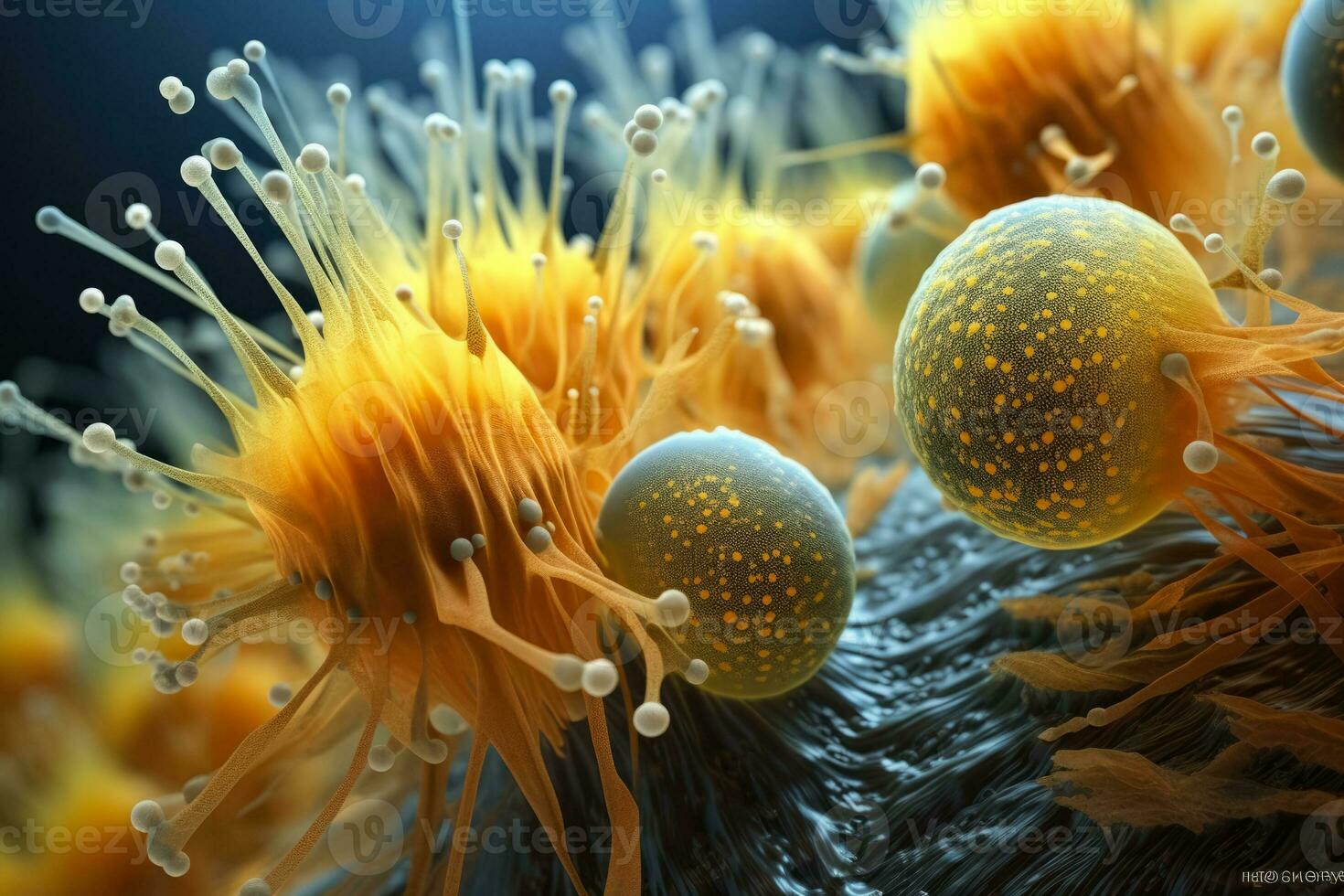 microscopique merveilles haute définition imagerie de diverse pollen céréales dans brillant détail photo