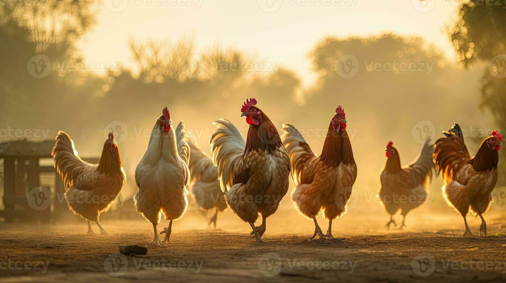 portrait poulet dans le ferme avec lumière exposition ai génératif photo