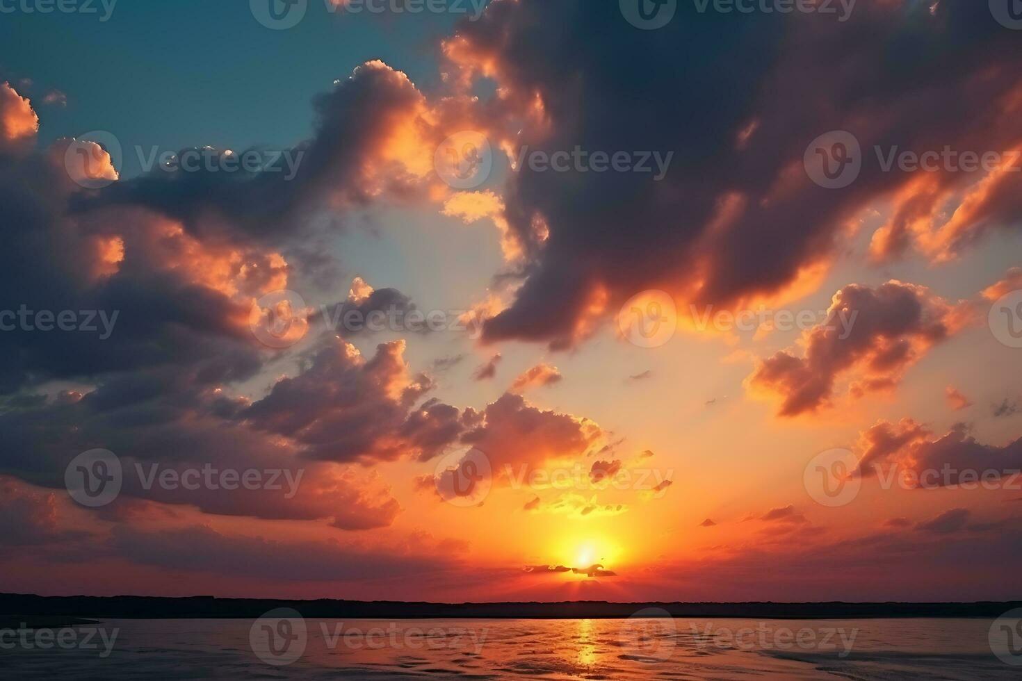 magnifique le coucher du soleil dans le nuageux ciel, ai génératif photo