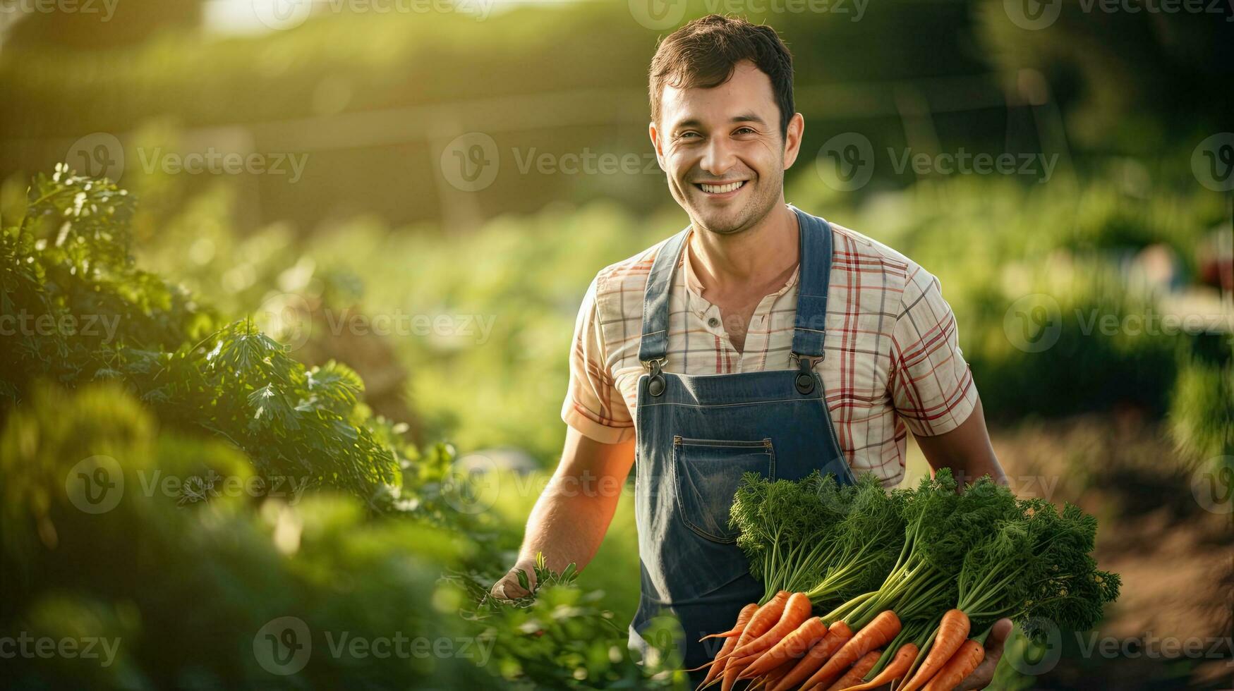 portrait agriculteur avec des légumes ai génératif photo