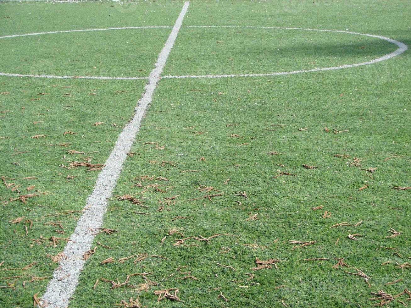 Cour ligne de une Football champ avec dièses dans le premier plan. photo