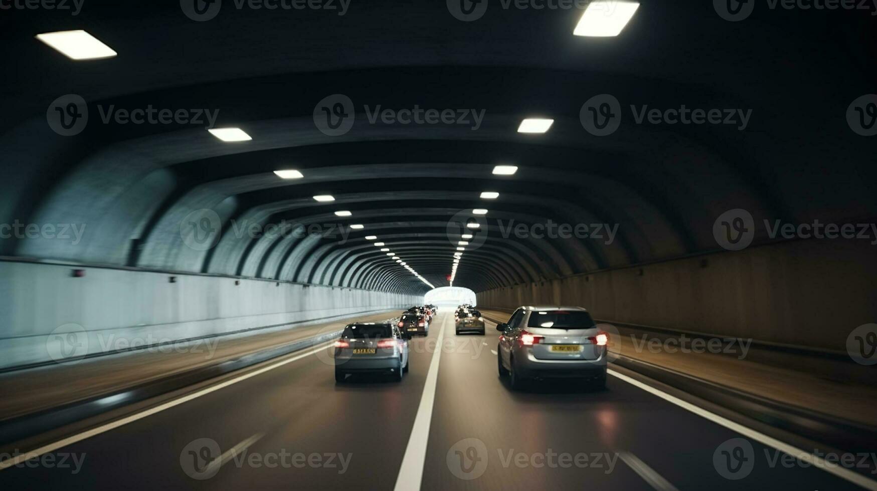 Véhicules excès de vitesse par le tunnel. génératif ai photo