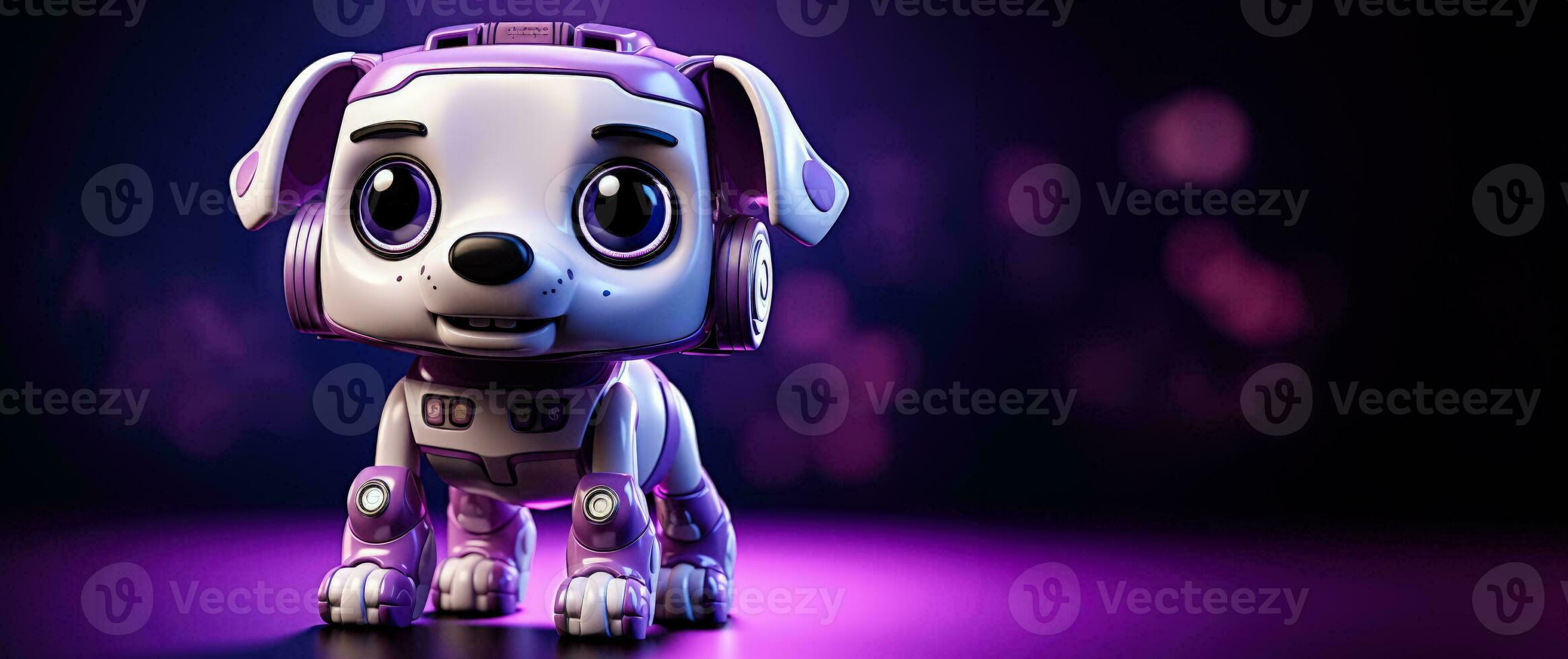 robot chien performant des trucs isolé sur une violet pente Contexte photo