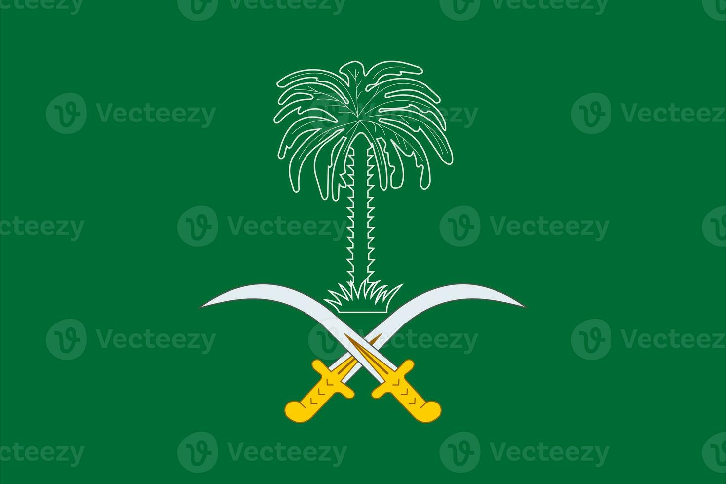 le officiel courant drapeau et manteau de bras de Royaume de saoudien Saoudite. Etat drapeau de saoudien Saoudite. illustration. photo