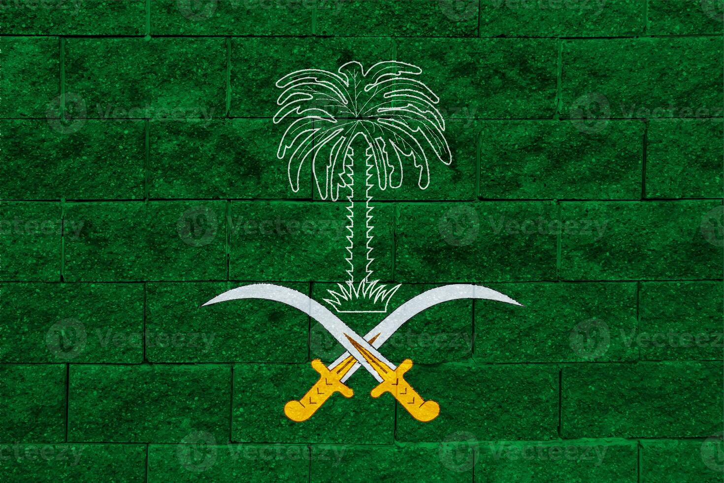 drapeau et manteau de bras de Royaume de saoudien Saoudite sur une texturé Contexte. concept collage. photo