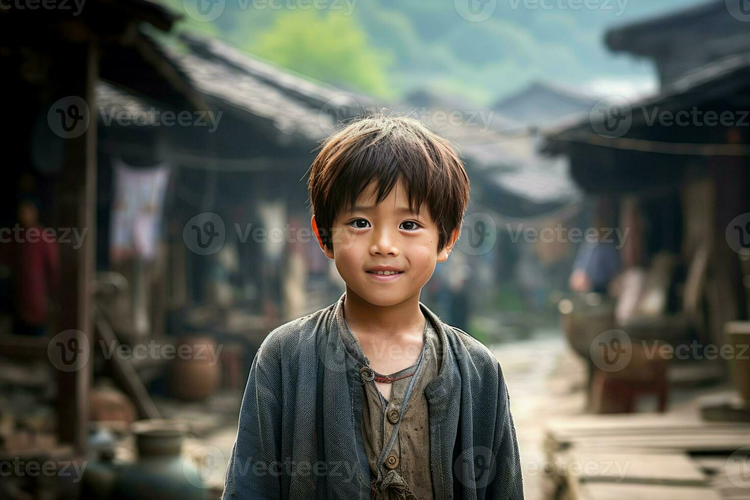 imaginatif chinois village enfant personne. produire ai photo