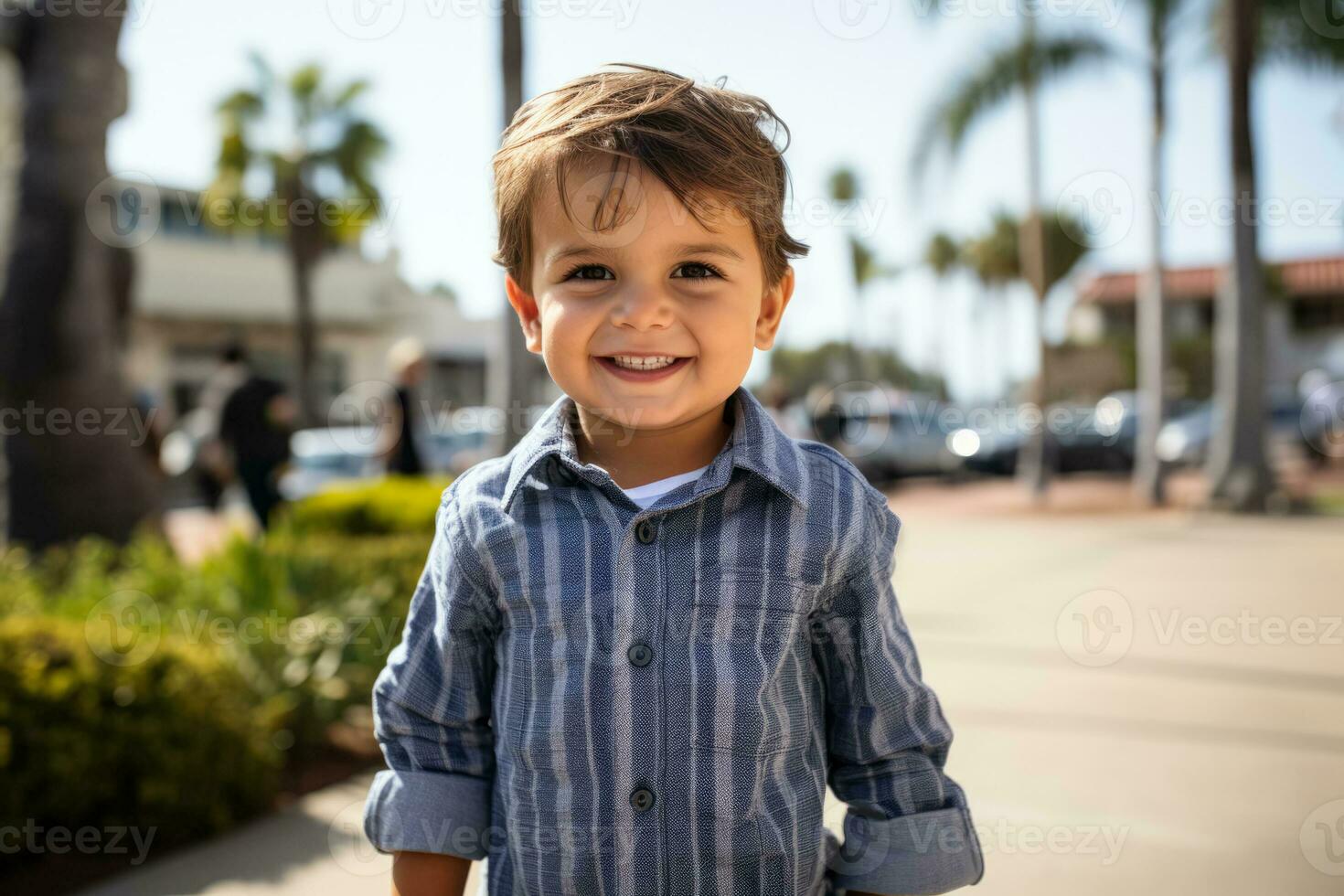 garçon quatre ans vieux Heureusement pose pour caméra dans san Diego photo