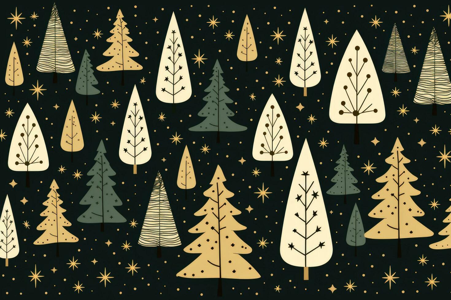 différent Noël des arbres dans plat style sur une foncé Contexte. Nouveau année et Noël arrière-plan, carte postale photo