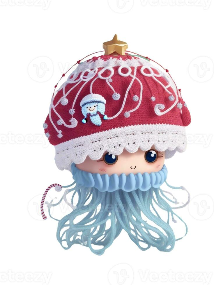 amigurumi poulpe sur blanc Contexte portant Père Noël chapeau graphique pour Noël photo