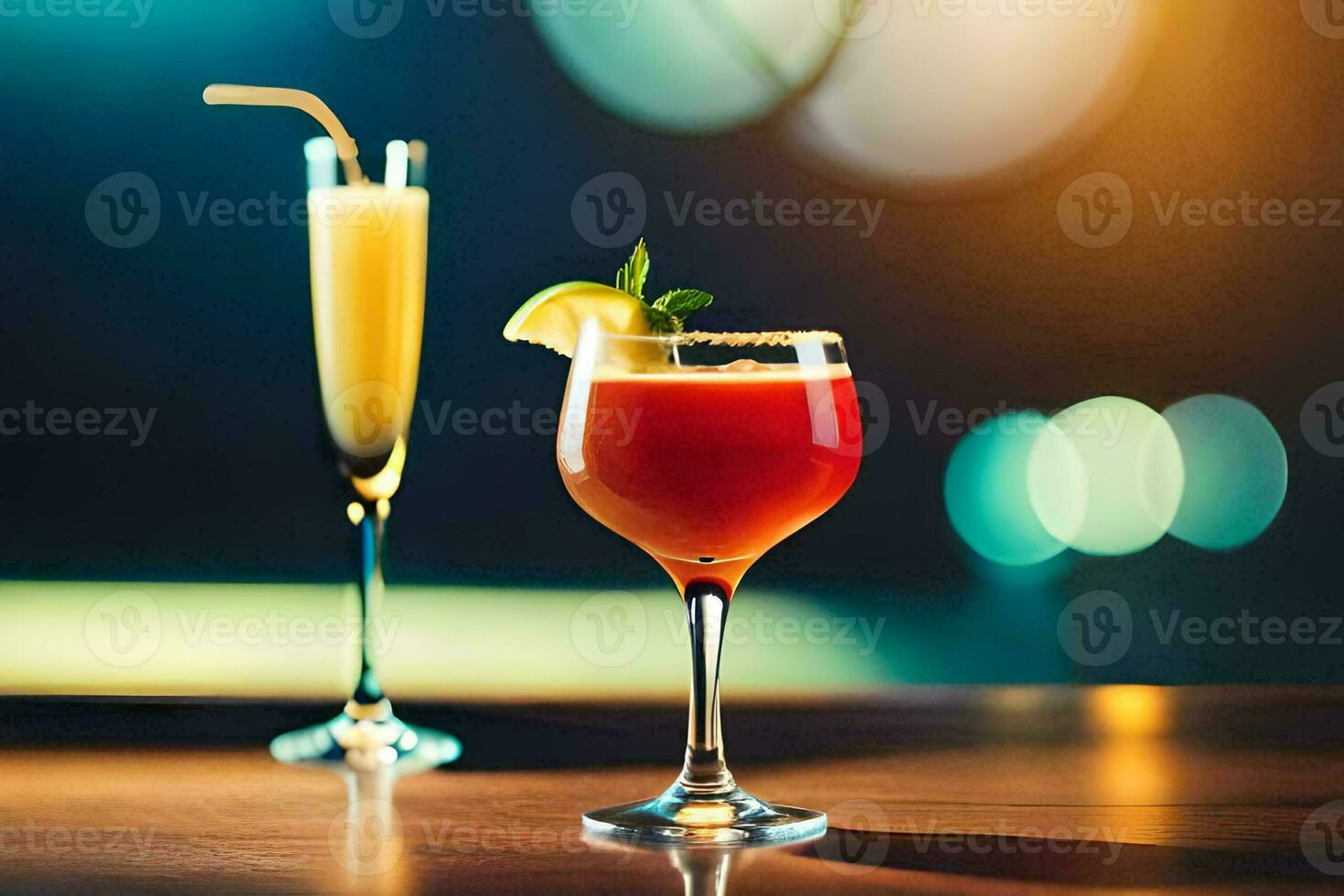 deux des lunettes de des cocktails sur une tableau. généré par ai photo