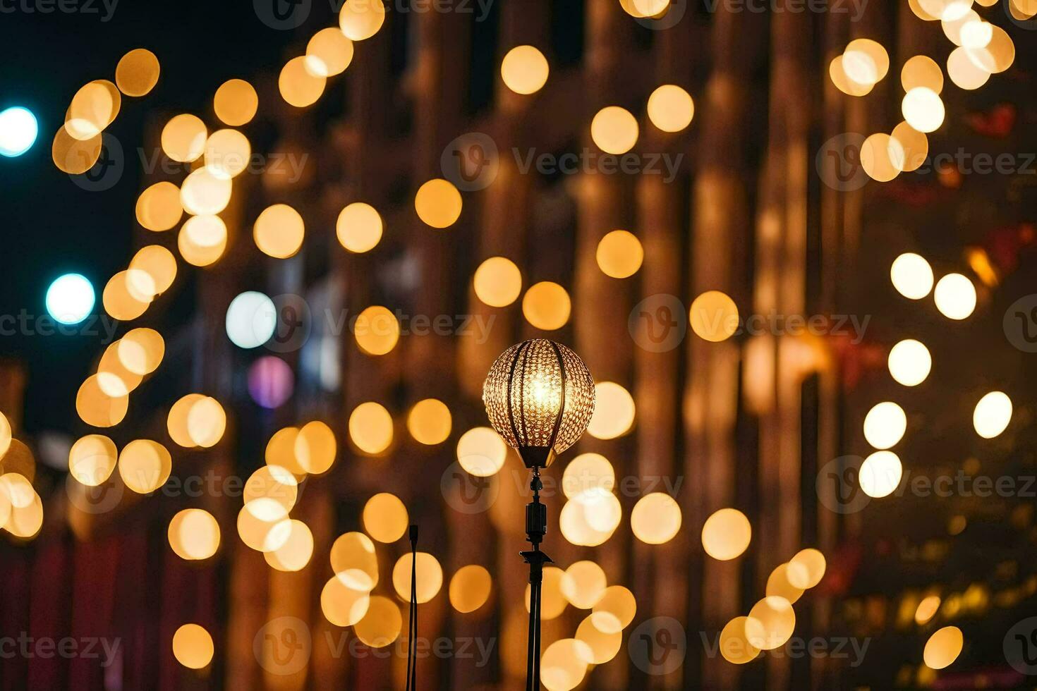 une lumière est brillant dans de face de une mur avec beaucoup lumières. généré par ai photo