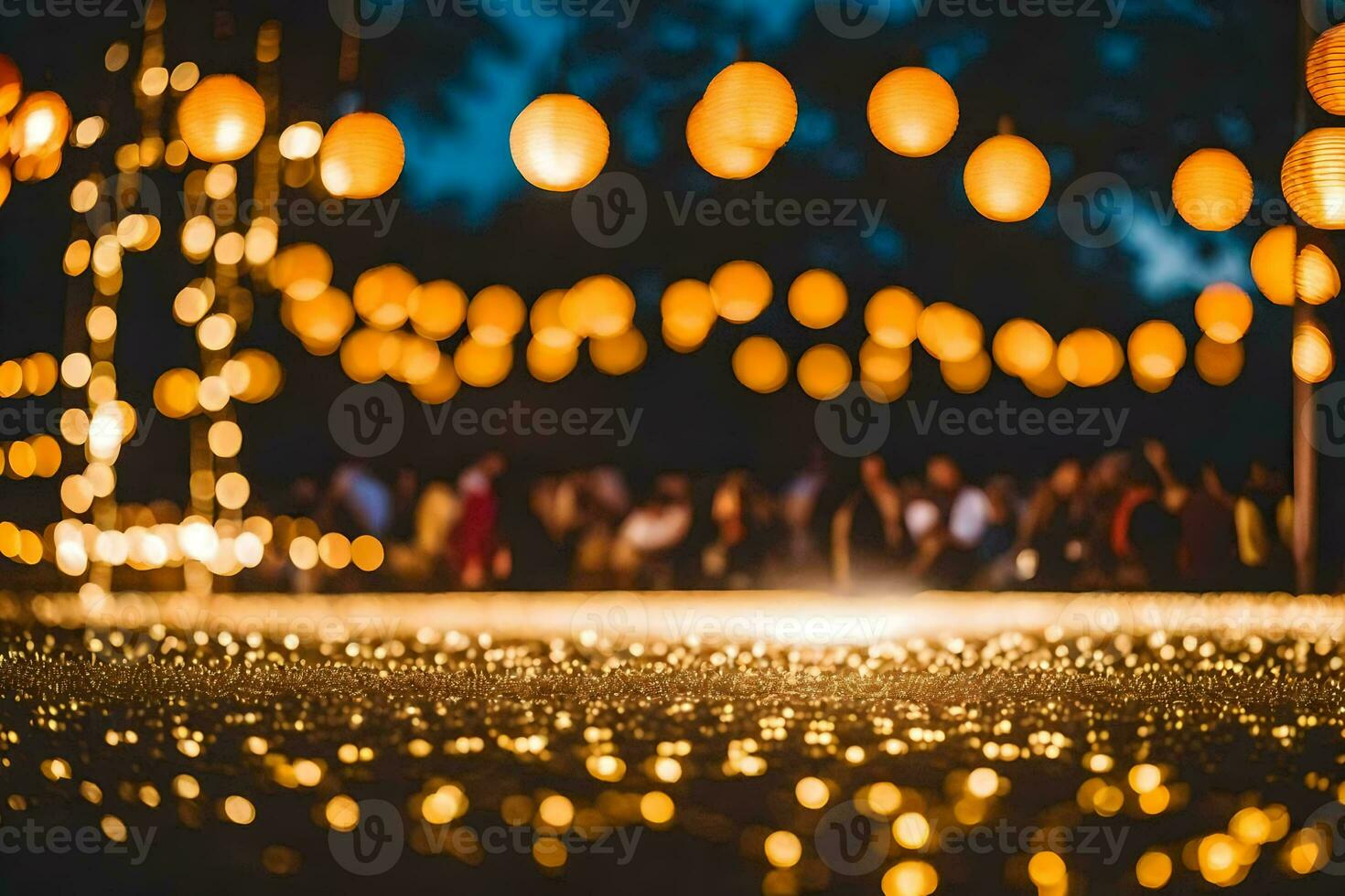 une mariage accueil avec beaucoup de lumières et personnes. généré par ai photo