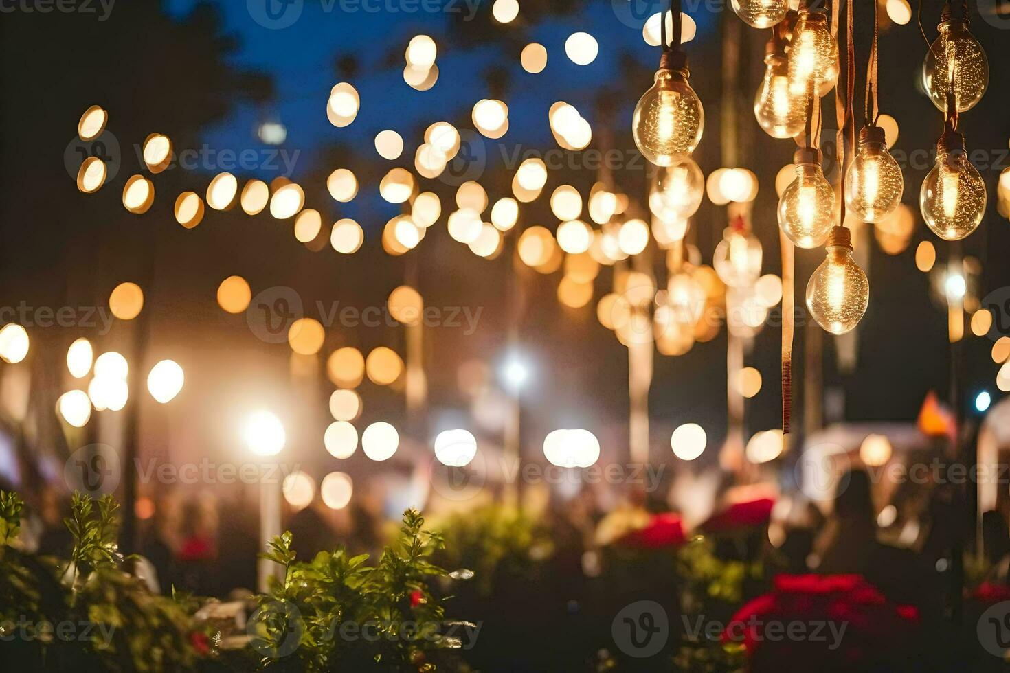 une groupe de lumières pendaison de le plafond. généré par ai photo