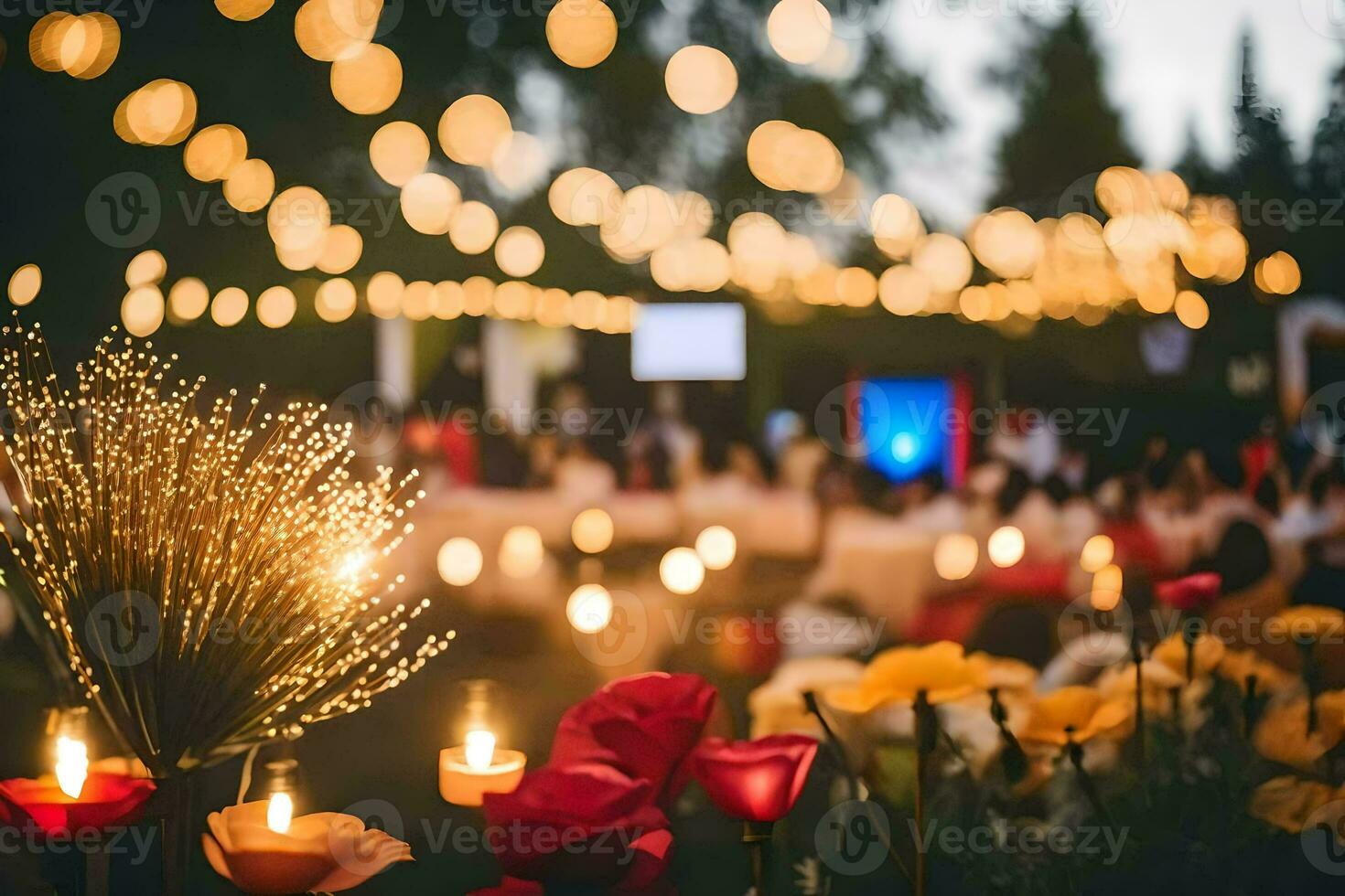 une mariage accueil avec bougies et fleurs. généré par ai photo