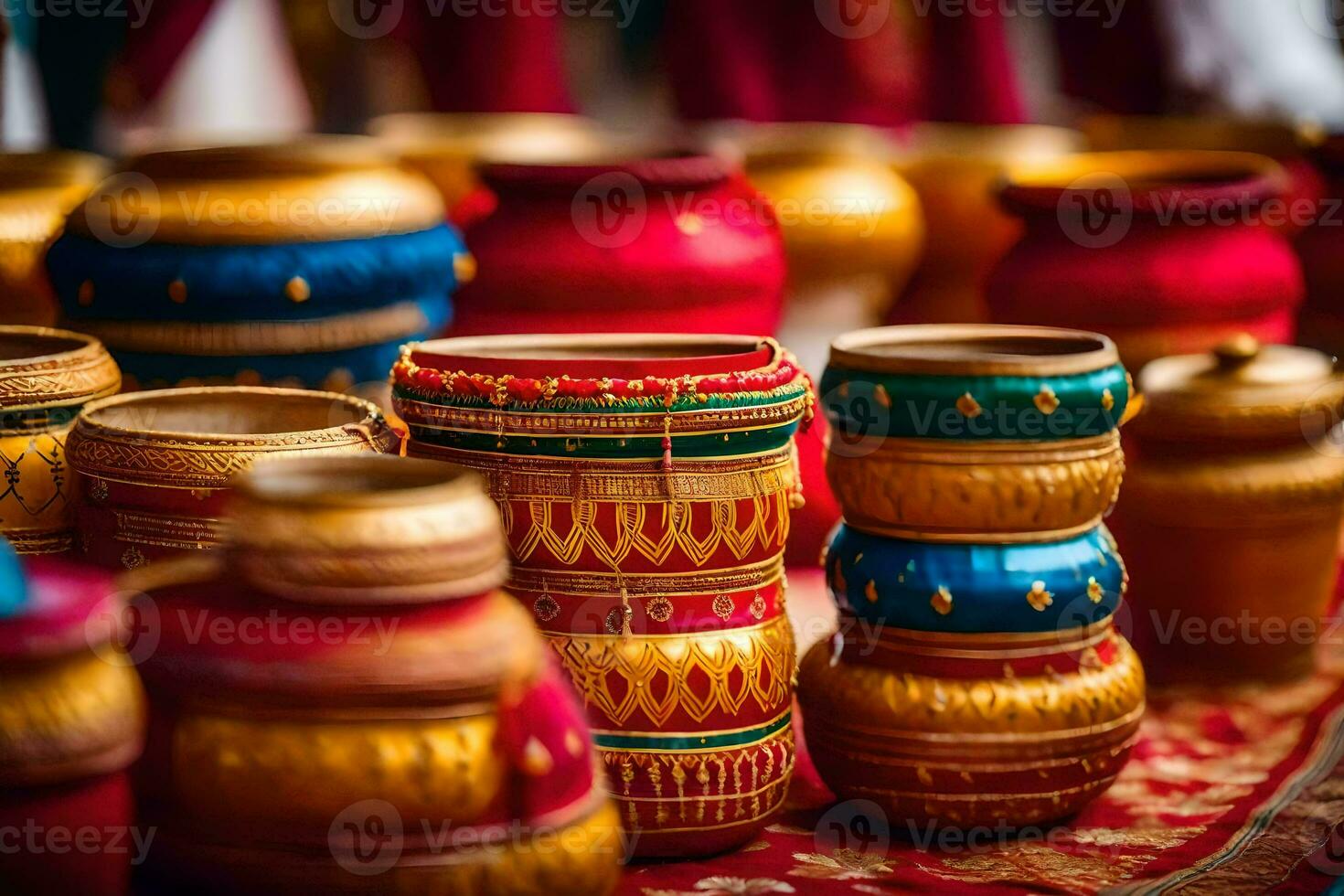 coloré des pots et boules sur afficher à une marché. généré par ai photo