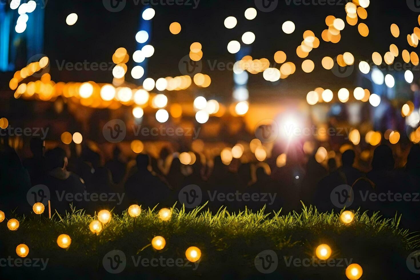 une foule de gens sont permanent dans de face de une grand groupe de lumières. généré par ai photo