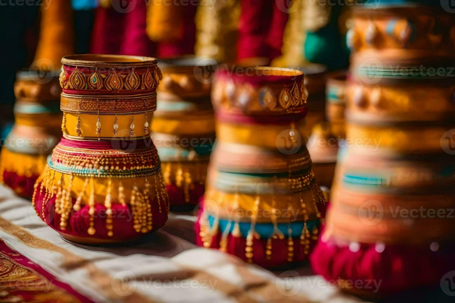 coloré des vases avec coloré décorations sur une tableau. généré par ai photo