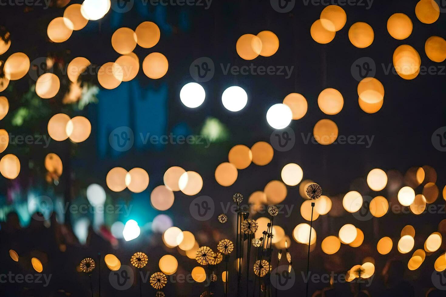 beaucoup lumières sont dans le foncé avec une foule. généré par ai photo