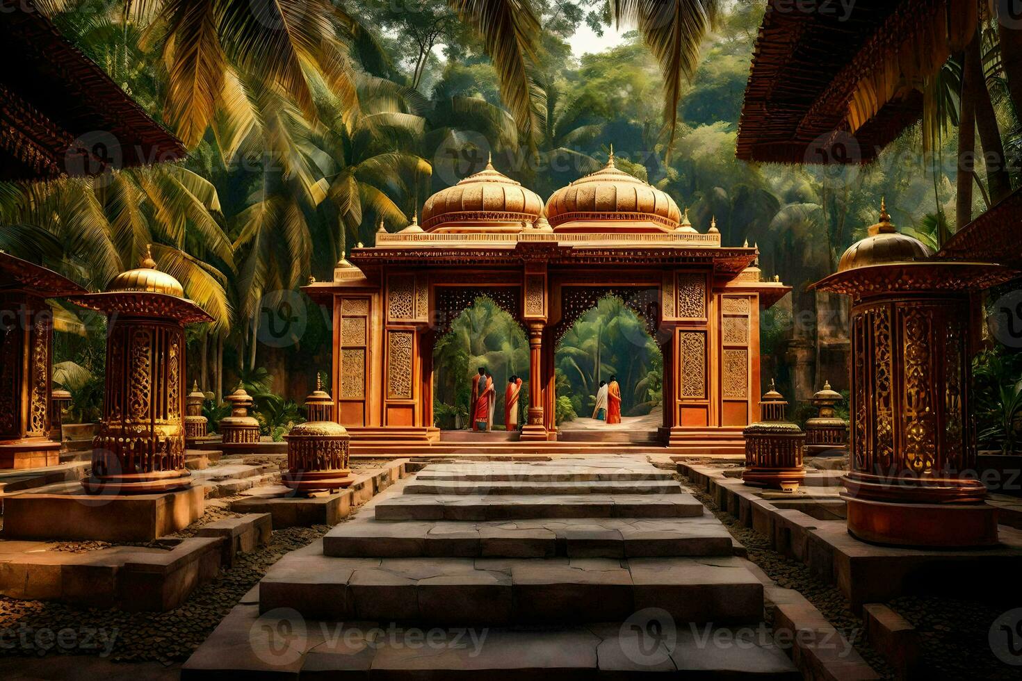 une temple dans le milieu de une jungle. généré par ai photo