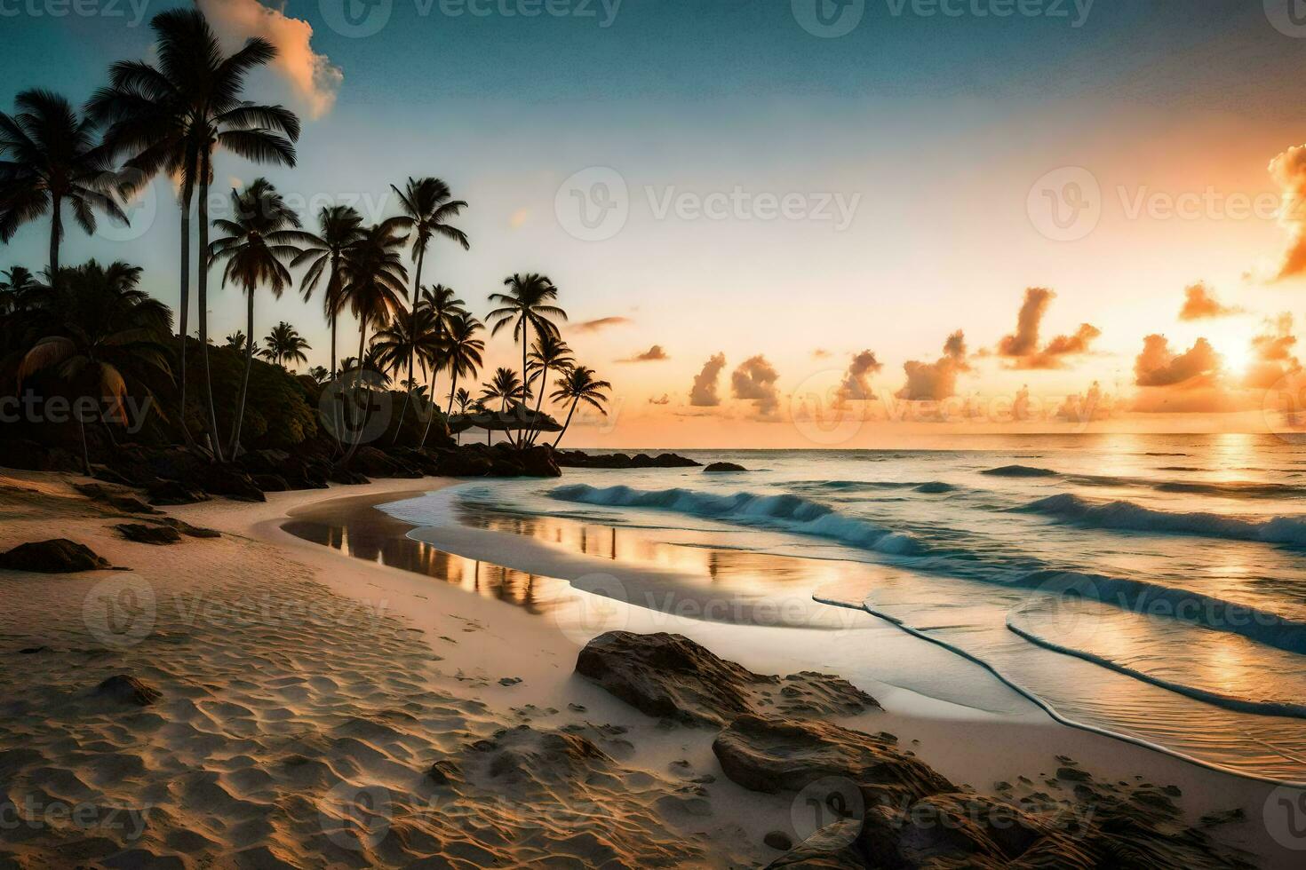 le plage à ou près le Hôtel. généré par ai photo