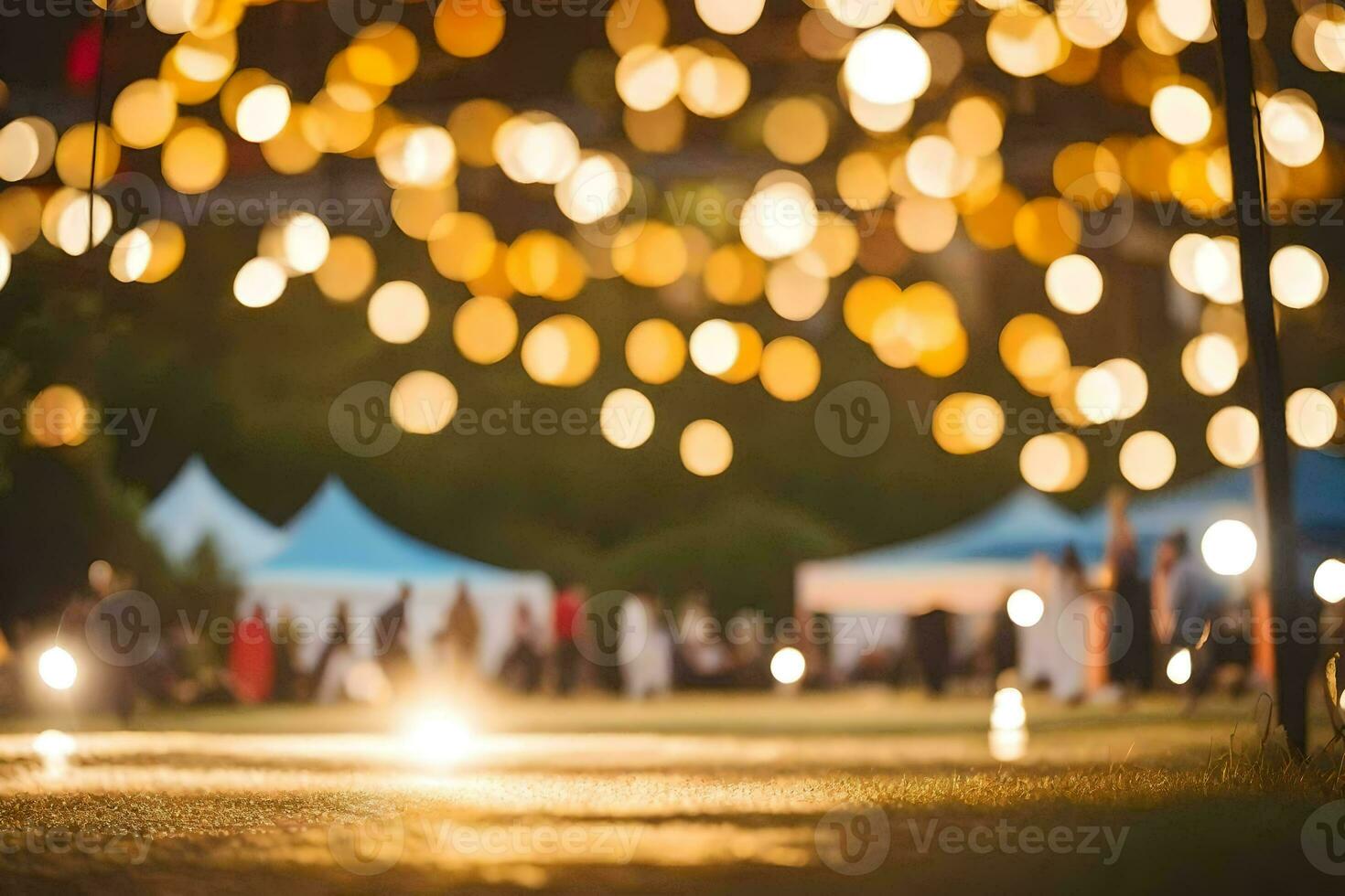 une vue de une fête avec lumières et personnes. généré par ai photo