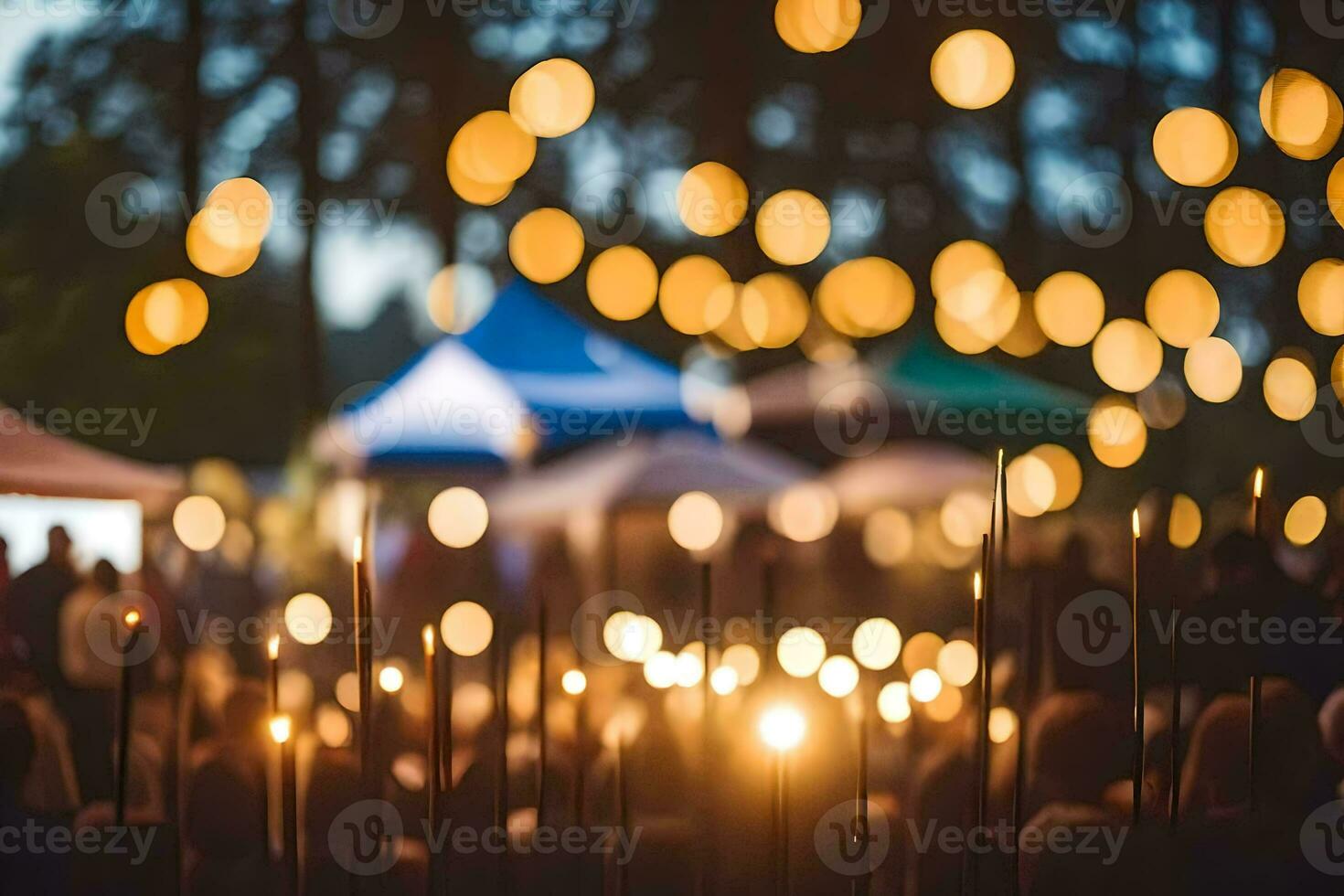 une foule de gens à un Extérieur un événement avec bougies. généré par ai photo