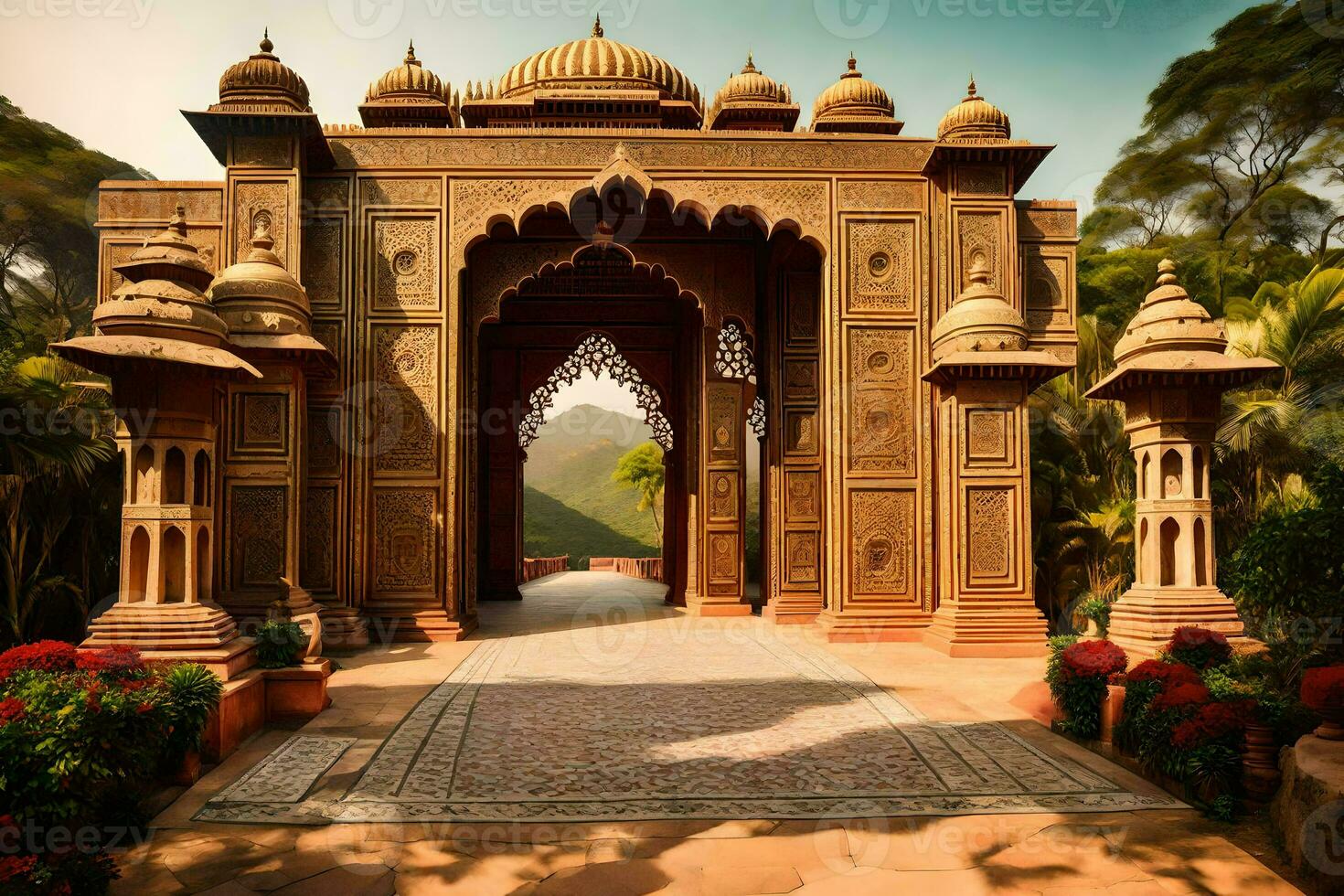 le entrée à une palais dans Inde. généré par ai photo