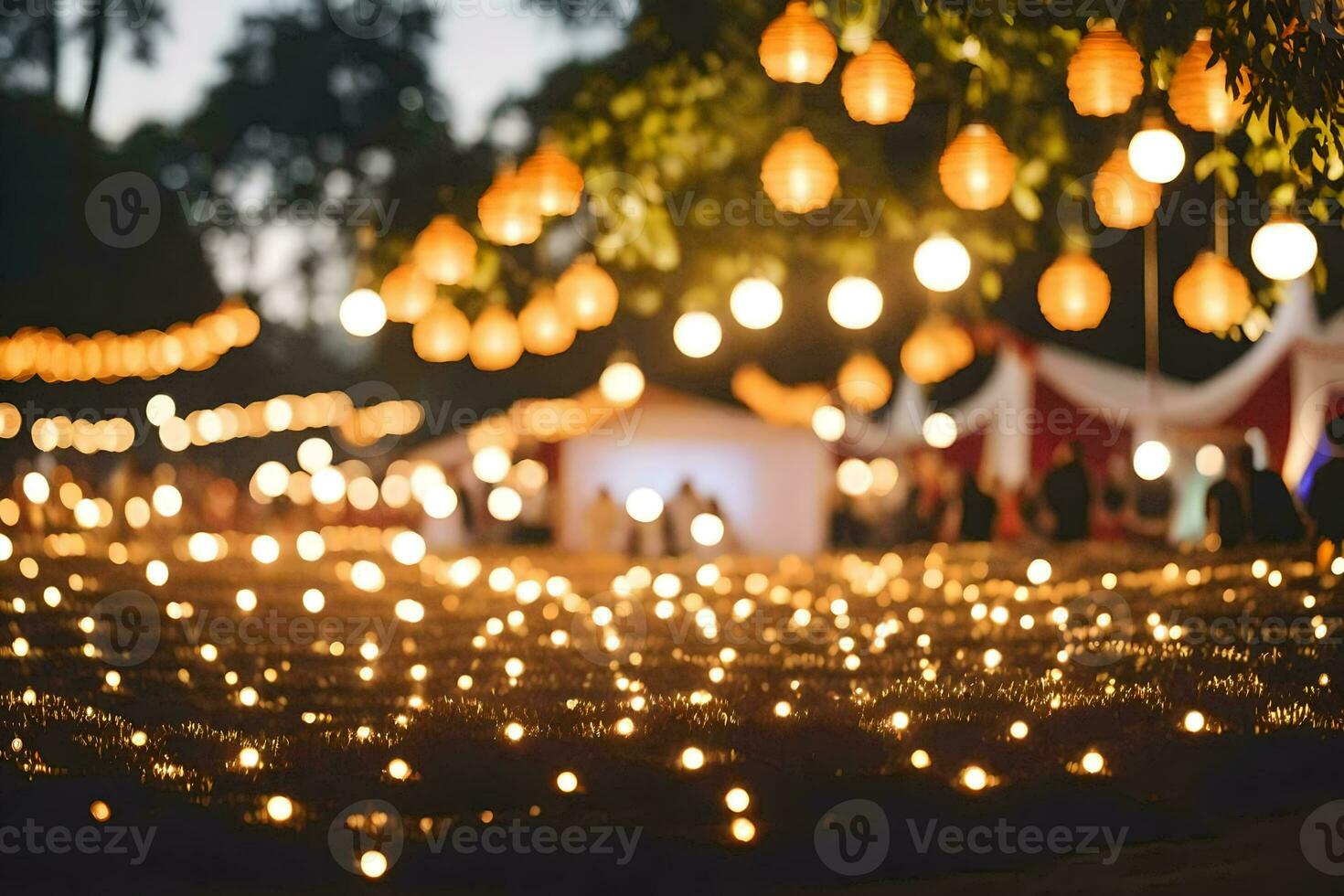 une mariage la cérémonie avec lanternes et lumières. généré par ai photo