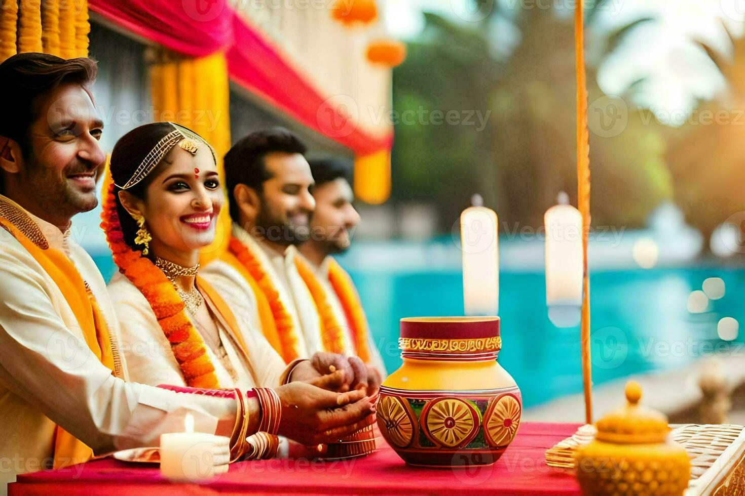 Indien mariage la cérémonie dans allez. généré par ai photo