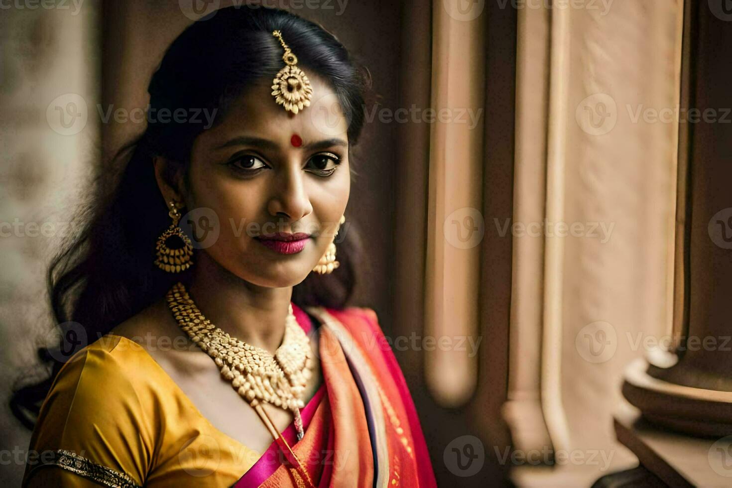 une magnifique Indien la mariée dans traditionnel tenue. généré par ai photo