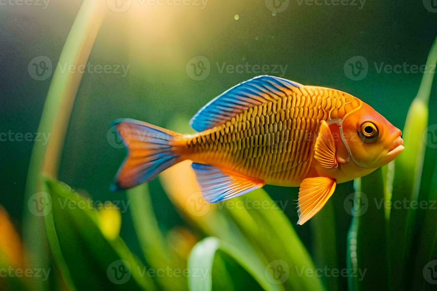 Poisson Rouge Orange Vif Nageant Dans Un Aquarium Clair Avec De L'eau Et  Des Plantes Aquatiques Les Différentes Tailles Du Poisson Rouge Créent Une  Scène Vivante Et Dynamique Aigenerated