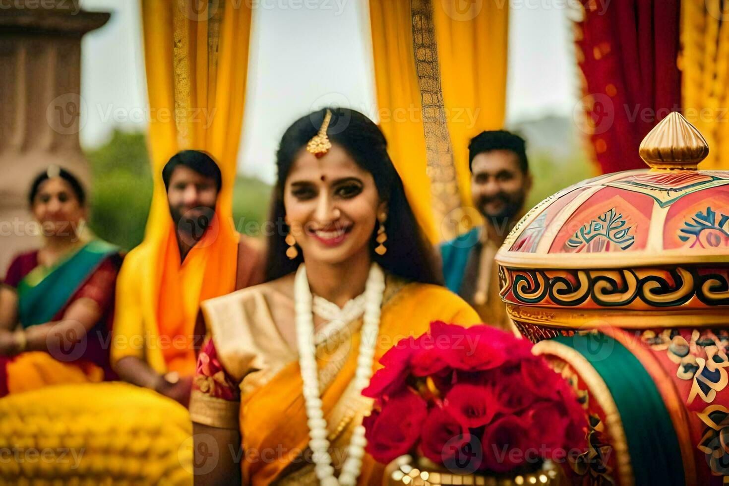 le mariage de la personne et la personne à le Indien mariage Festival dans Delhi. généré par ai photo