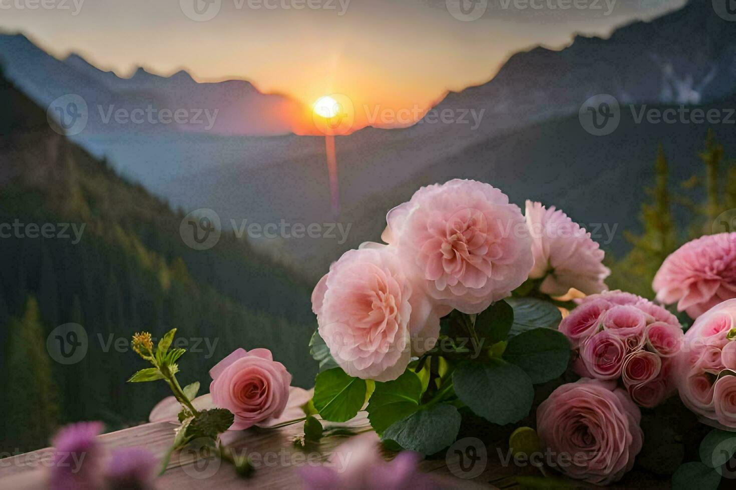 photo fond d'écran le ciel, fleurs, montagnes, fleurs, le soleil, fleurs, fleurs, fleurs. généré par ai