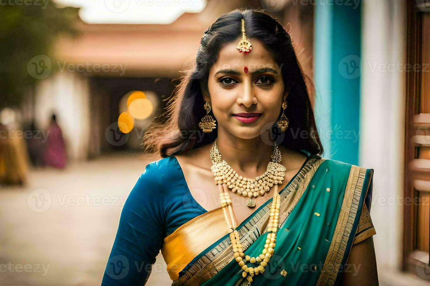 une magnifique femme dans une traditionnel sari. généré par ai photo