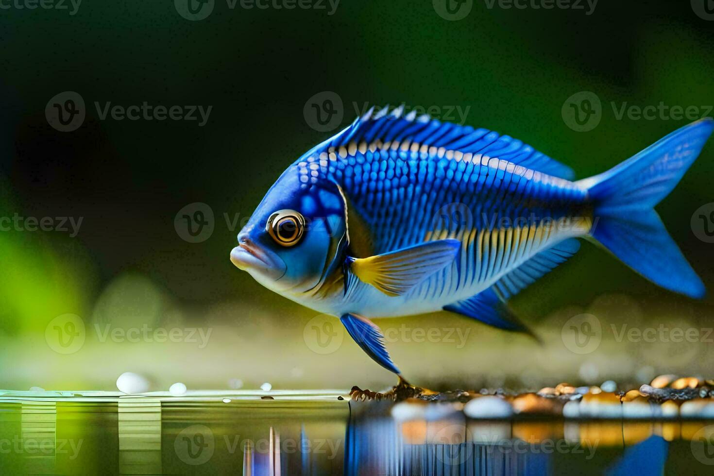 une bleu poisson est permanent sur le l'eau. généré par ai photo