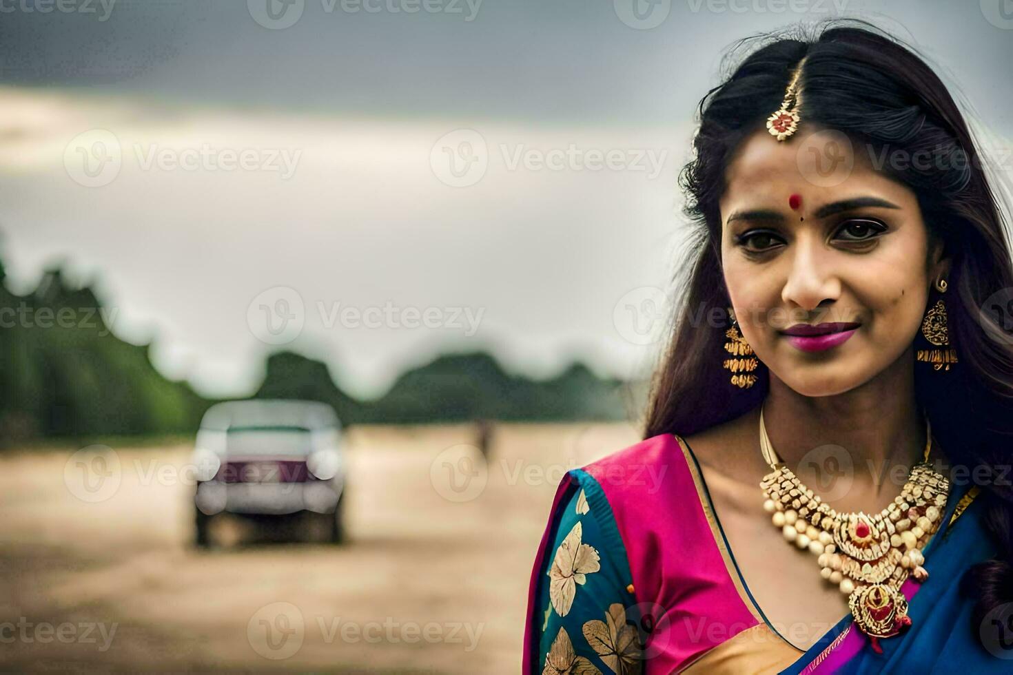 une magnifique Indien femme dans une coloré sari. généré par ai photo