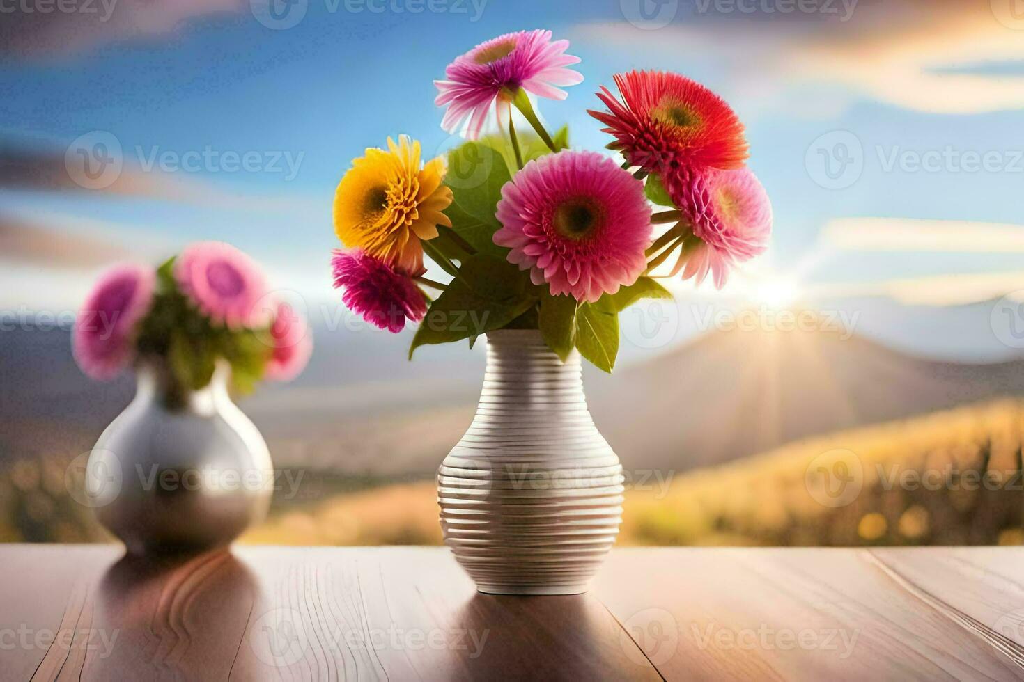 fleurs dans une vase sur une tableau. généré par ai photo