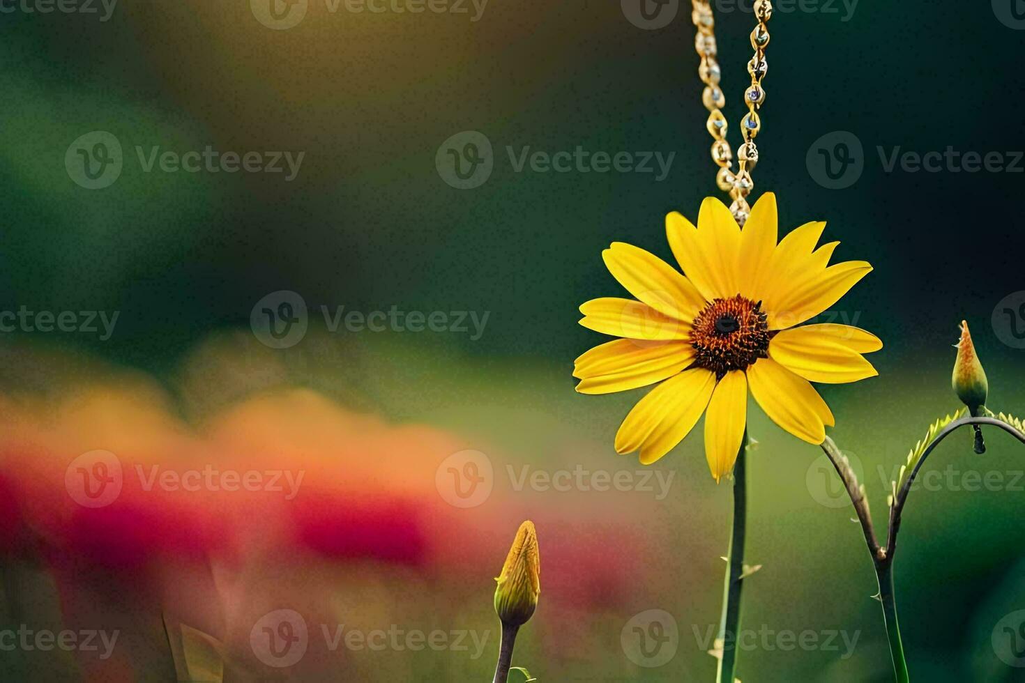 une Jaune fleur avec une chaîne pendaison de il. généré par ai photo