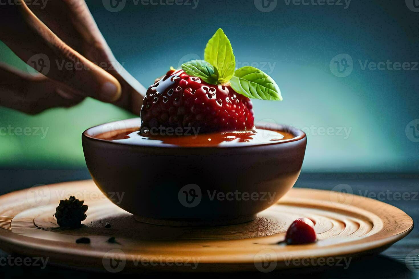 Chocolat dessert avec des fraises et menthe. généré par ai photo