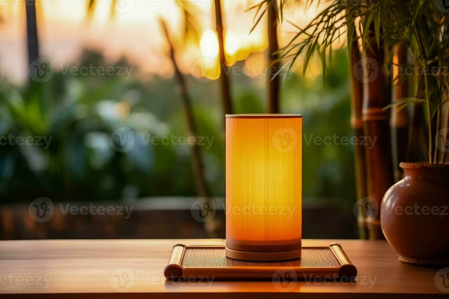 exotique bambou table lampe sur Naturel réglage Contexte avec vide espace pour texte photo