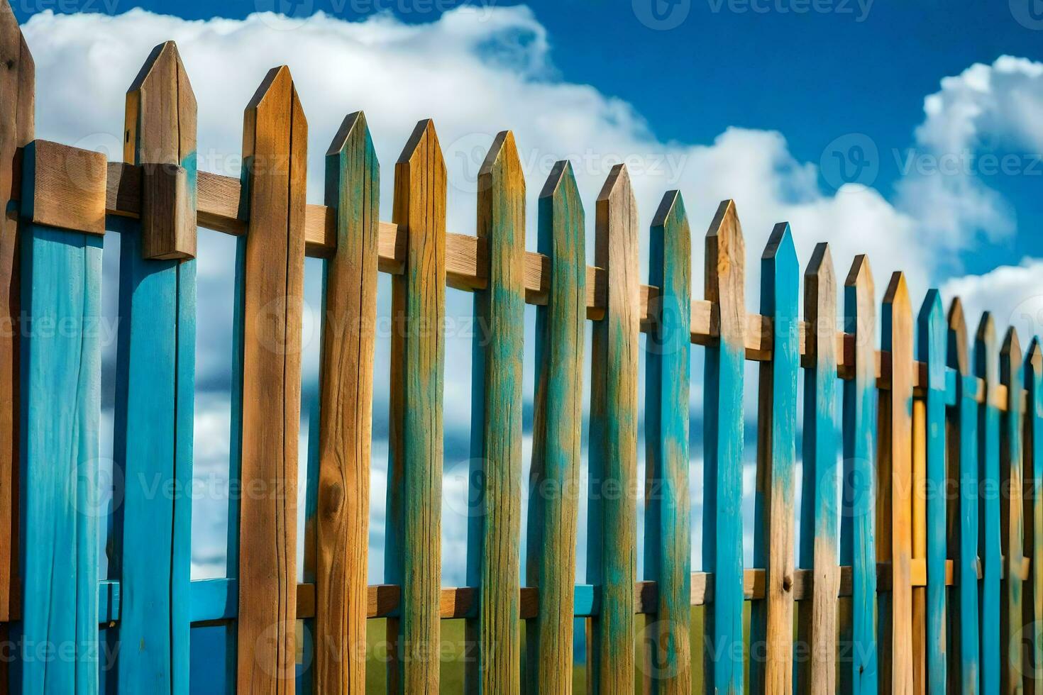 une en bois clôture avec bleu ciel et des nuages. généré par ai photo