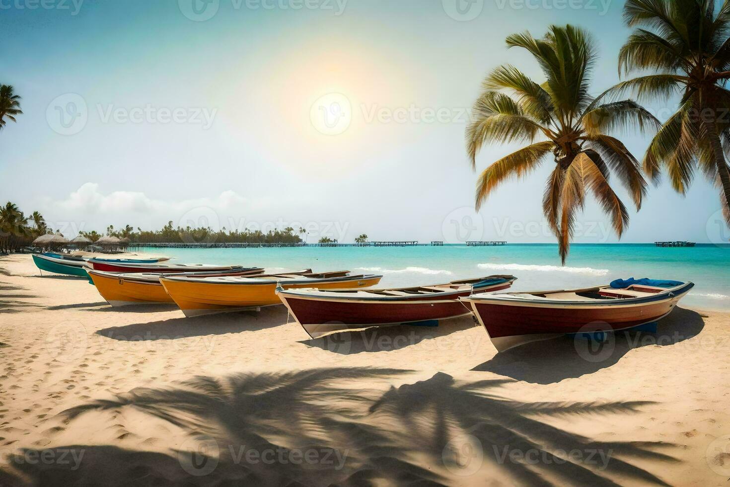 bateaux sur le plage dans dominique. généré par ai photo