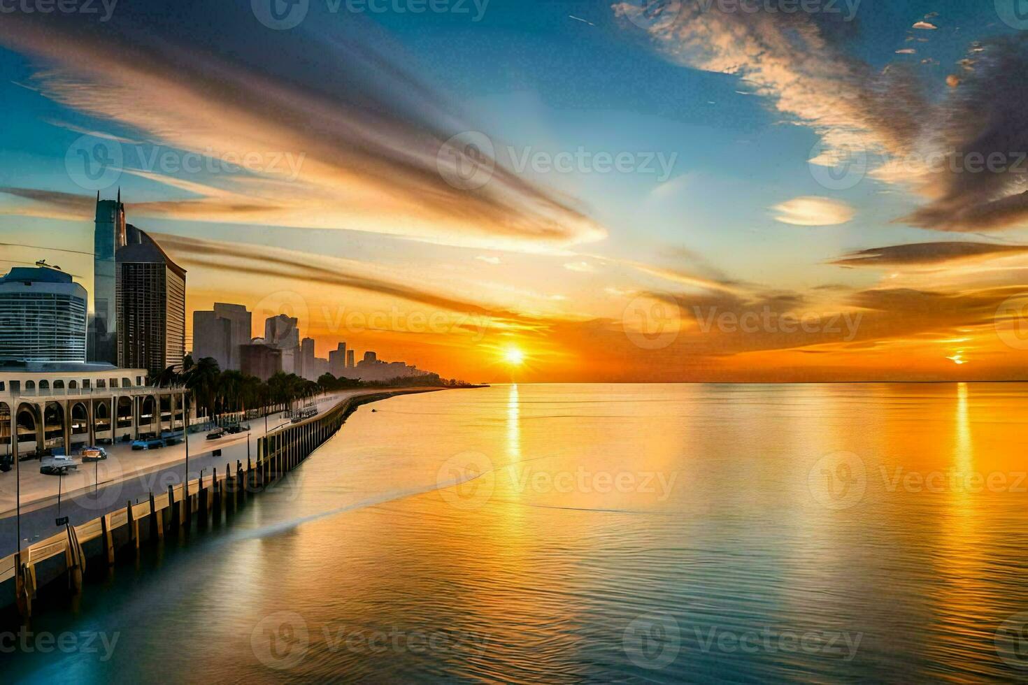 le Soleil ensembles plus de le ville horizon dans abu dhabi. généré par ai photo